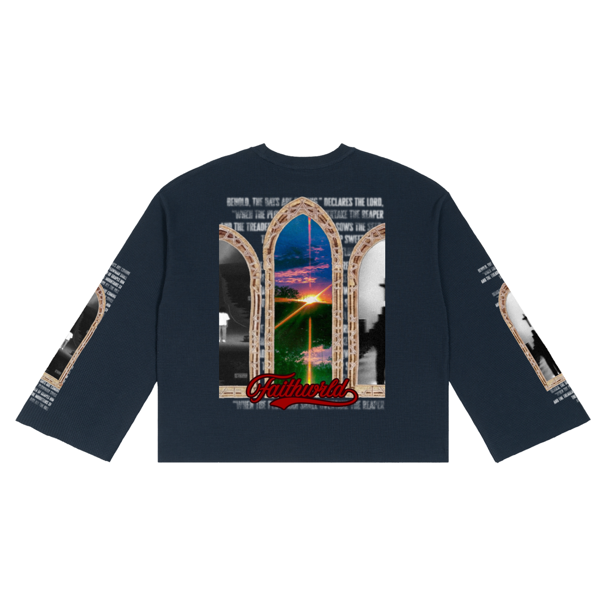 GOD Be GOD-ING Waffle Raw Edge Long Sleeve